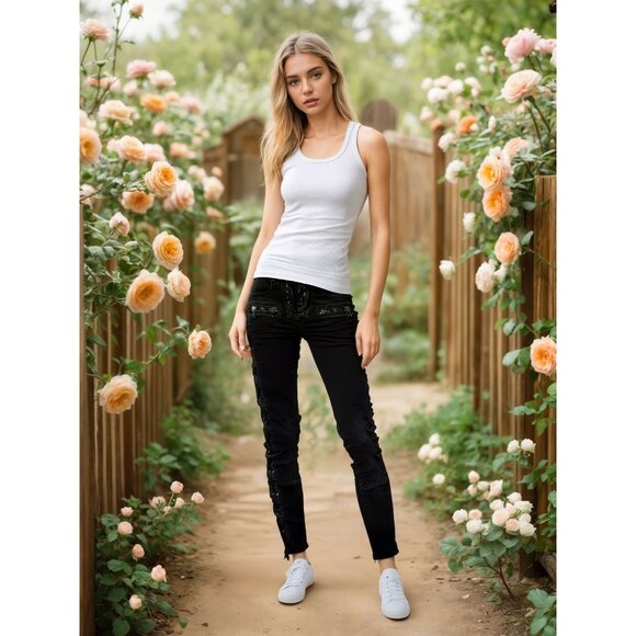 Ben Taverniti Punk laced up Unravel Project Black Skinny Jeans Distressed Sz 25 - Picture 1 of 11